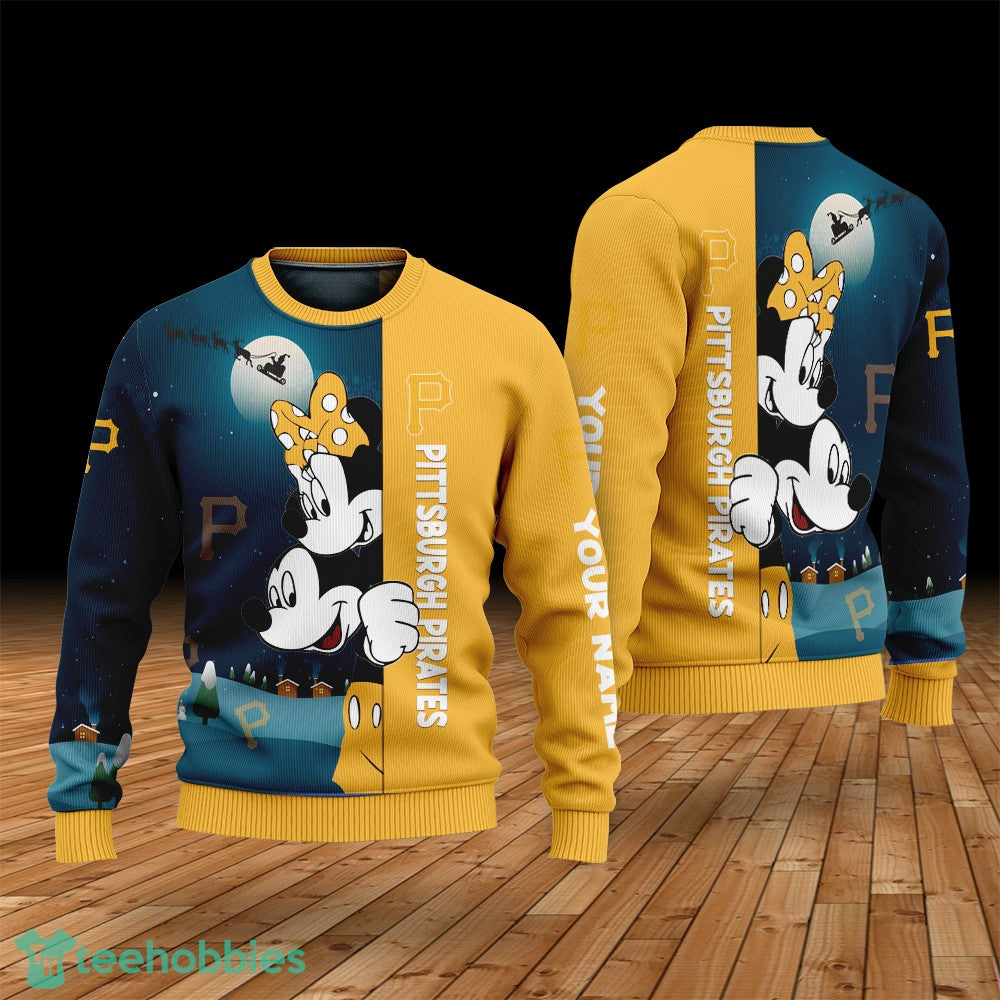 Custom Name Pittsburgh Pirates Cartoon Mouse Couple Christmas 3D Sweater