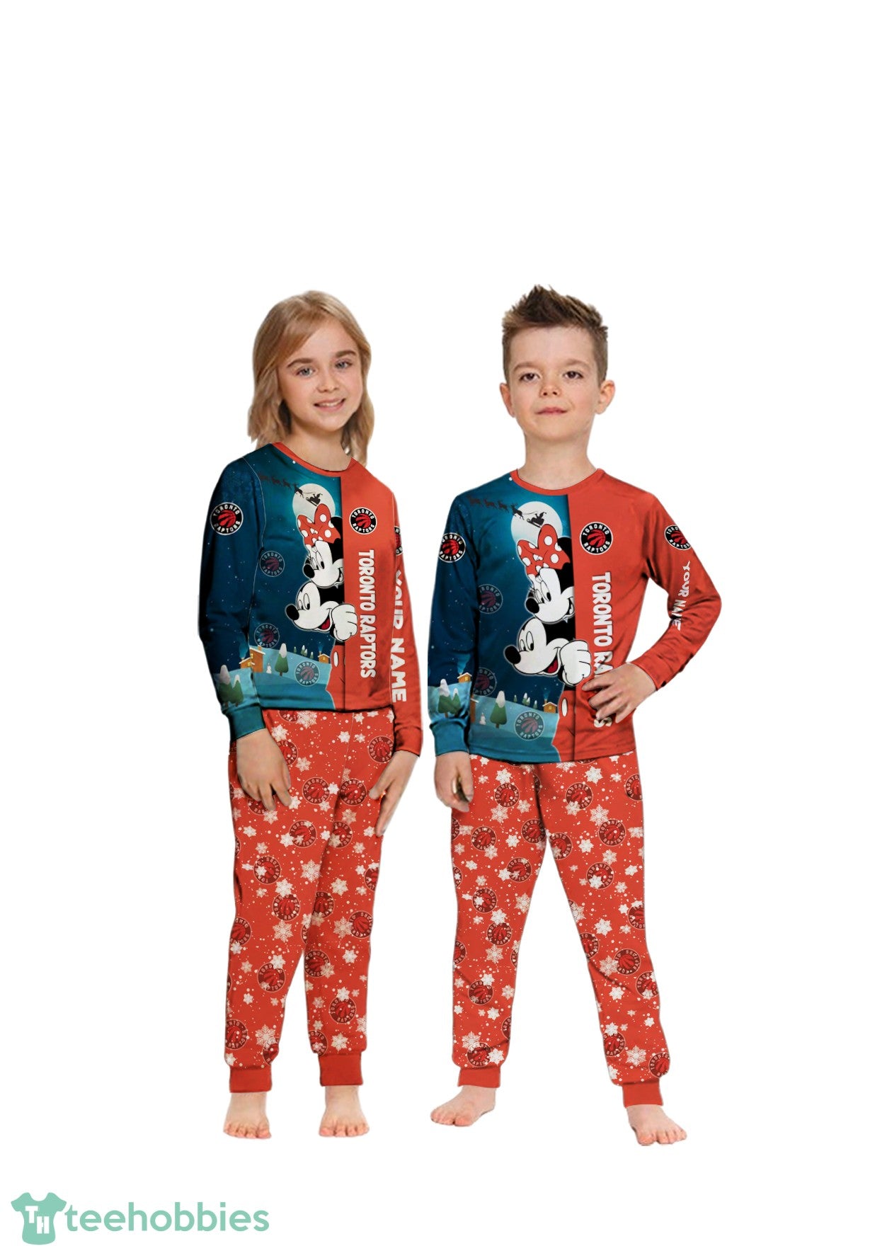 Custom Name Toronto Raptors Cartoon Mouse Couple Christmas Matching Pajamas Set