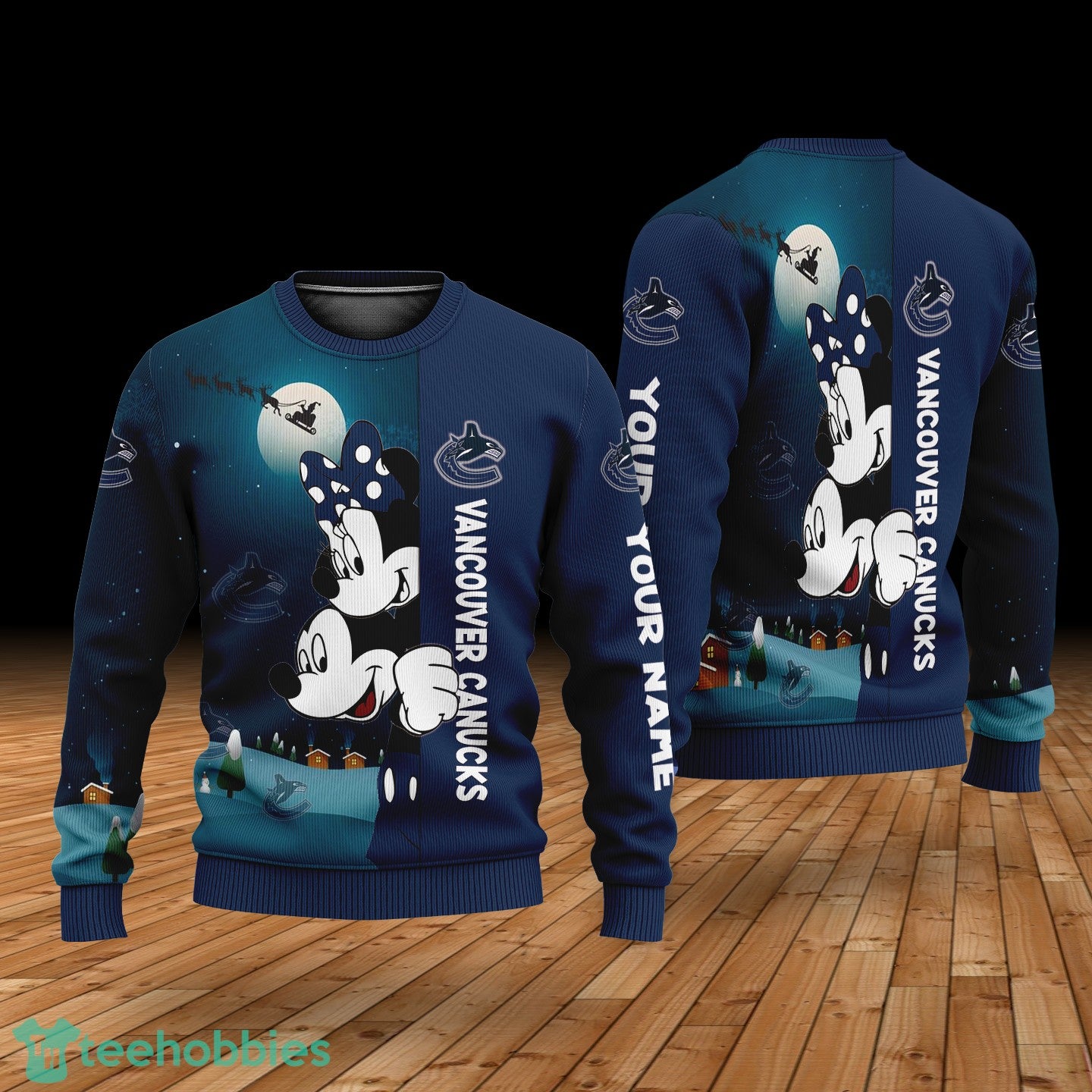 Custom Name Vancouver Canucks Cartoon Mouse Couple Christmas 3D Sweater