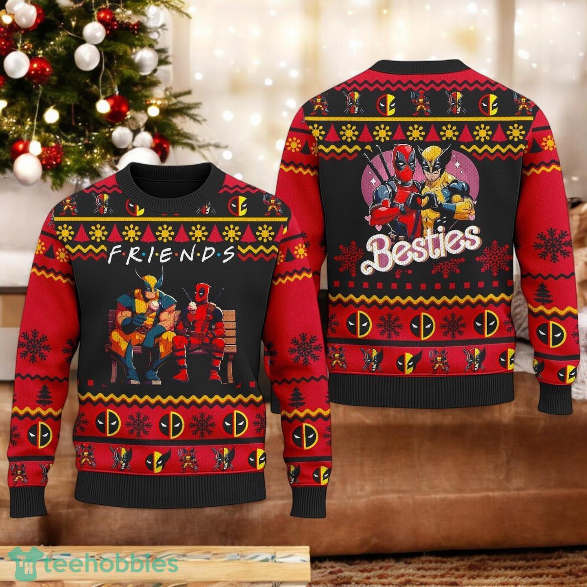 Deadpool X Wolverine Ugly Christmas Sweater Superhero Ugly Christmas Sweater Xmas Holiday Gift