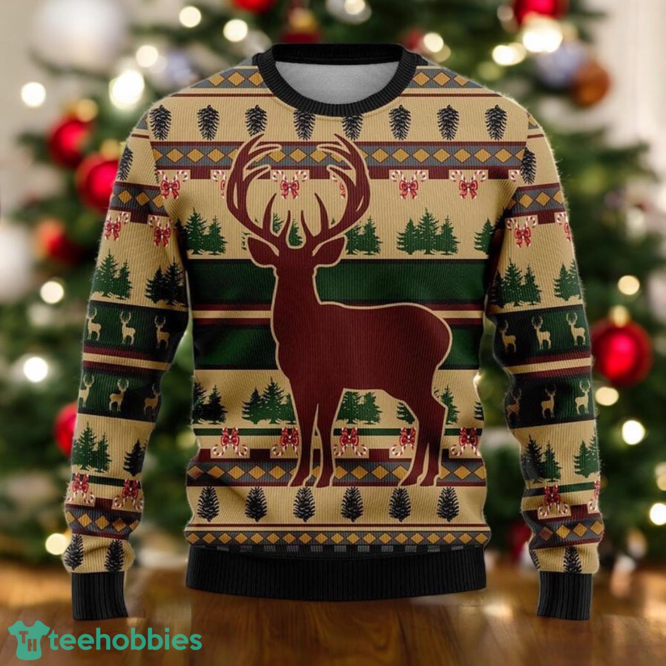 Deer Christmas Sweater Rustic Buck Holiday Sweater Cozy Winter Forest Ugly Xmas Sweater