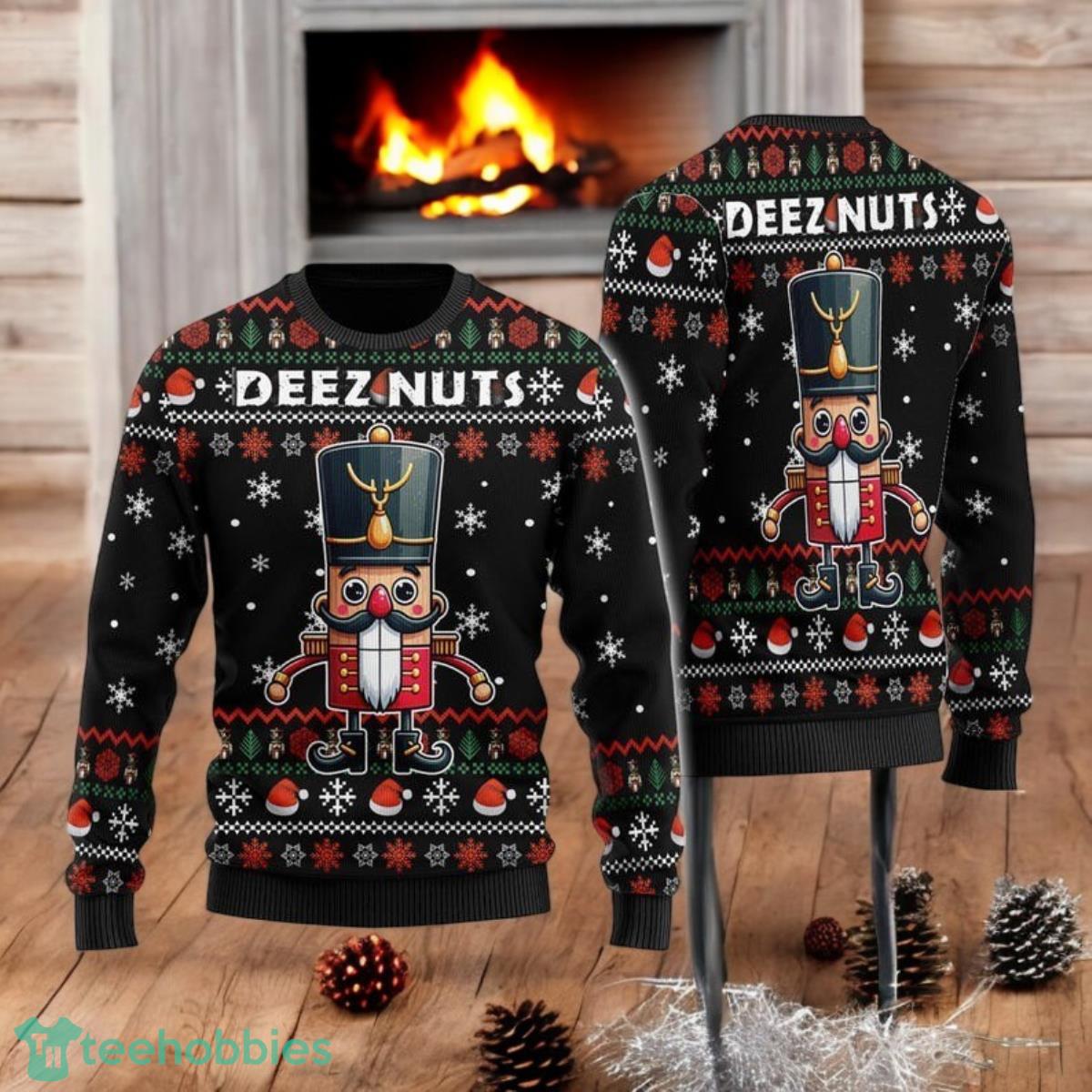 Deez Nuts Ugly Christmas Sweater Funny Nut Cracking Squad Adult Humor Holiday All Over Print 3D Sweater