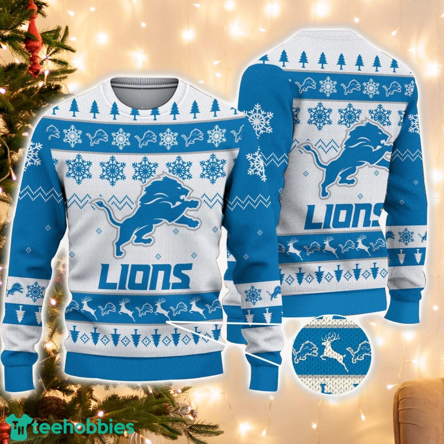 Detroit Lions Logo Ugly Christmas Sweater 3D Printed Unisex Sweater For Men And Women