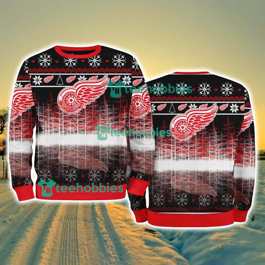 Detroit Red Wings Logo Brand Pine Tree Christmas Pattern Christmas Ugly Sweater
