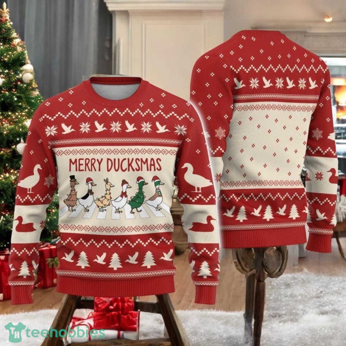 Duck Lights Christmas Ugly Sweater Merry Duckmas Sweater