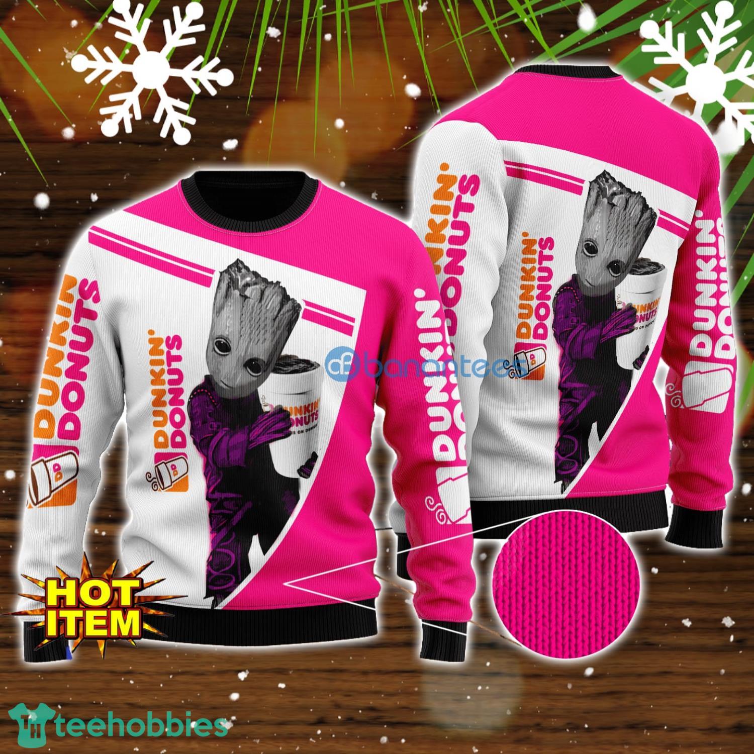 Dunkin Donuts And Baby Groot 3D Ugly Christmas Sweater For Men And Women Christmas Gift