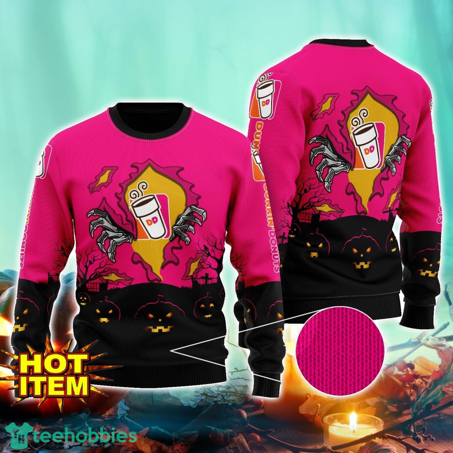 Dunkin Donuts Scary Night Halloween Hand Pull Out Halloween 3D Sweater For Men and Women