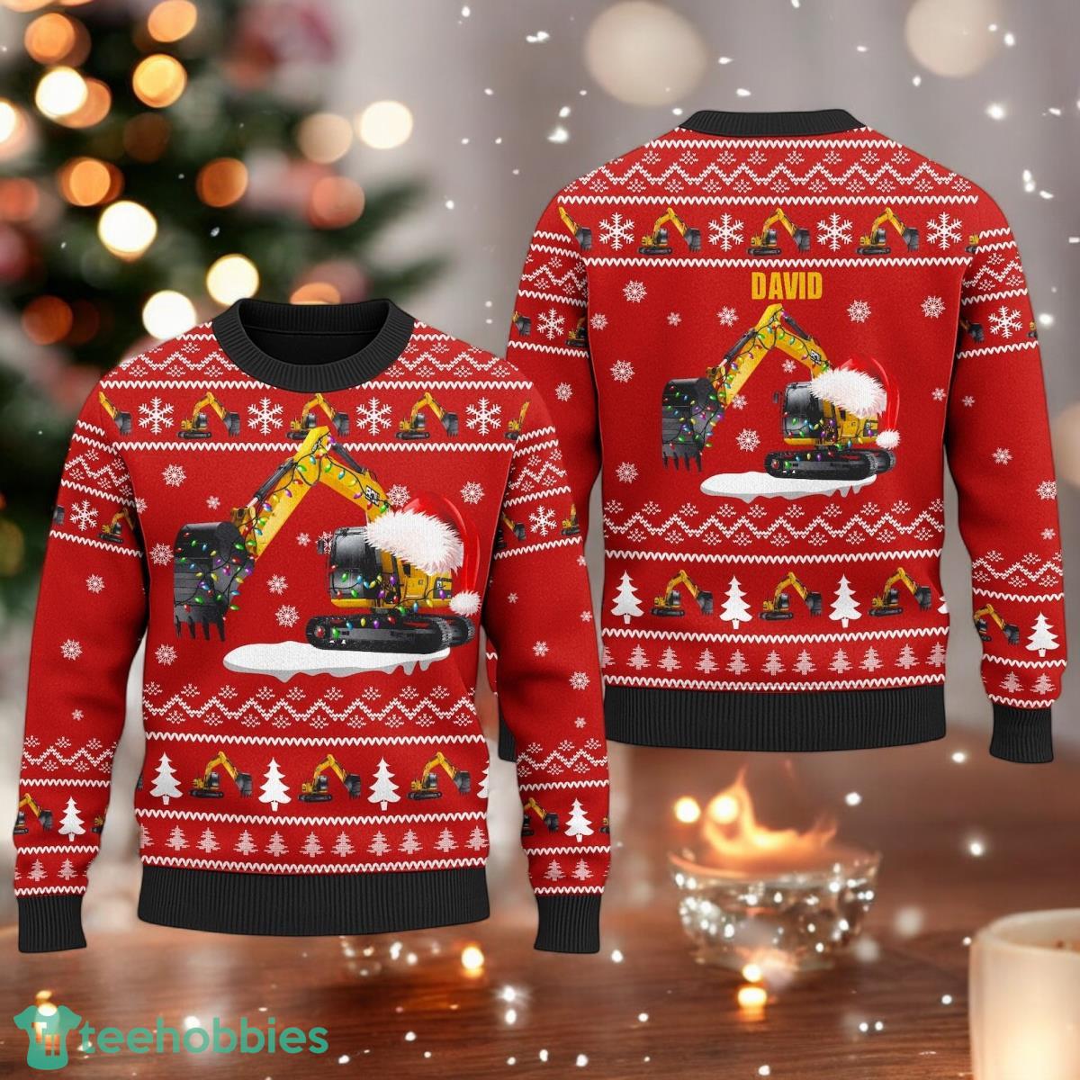 Excavator Christmas Ugly Sweater Christmas Construction Sweater