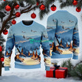 F-15 Eagle American Airlines In The Snowy Christmas Sky Ugly Sweater Best Gift