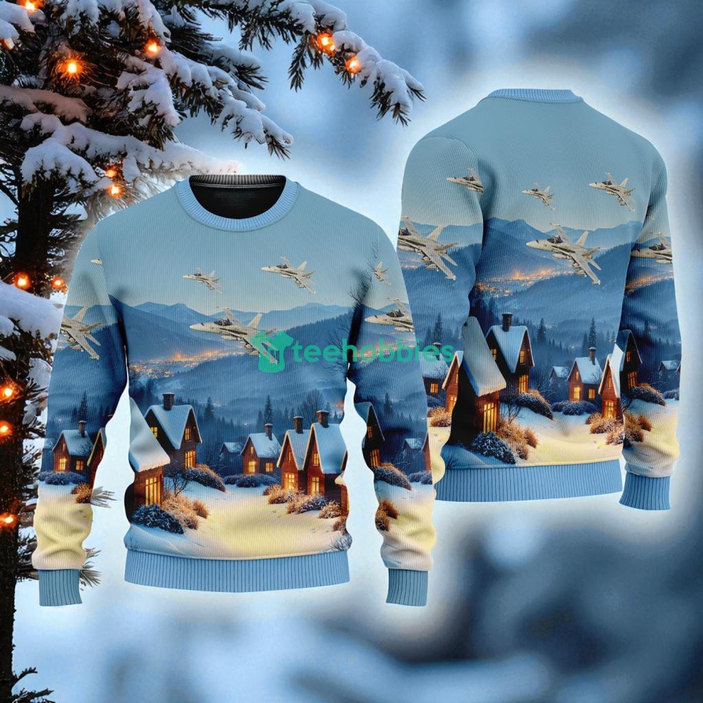 Fa-18 Hornet American Airlines In The Snowy Christmas Sky Ugly Sweater Best Gift