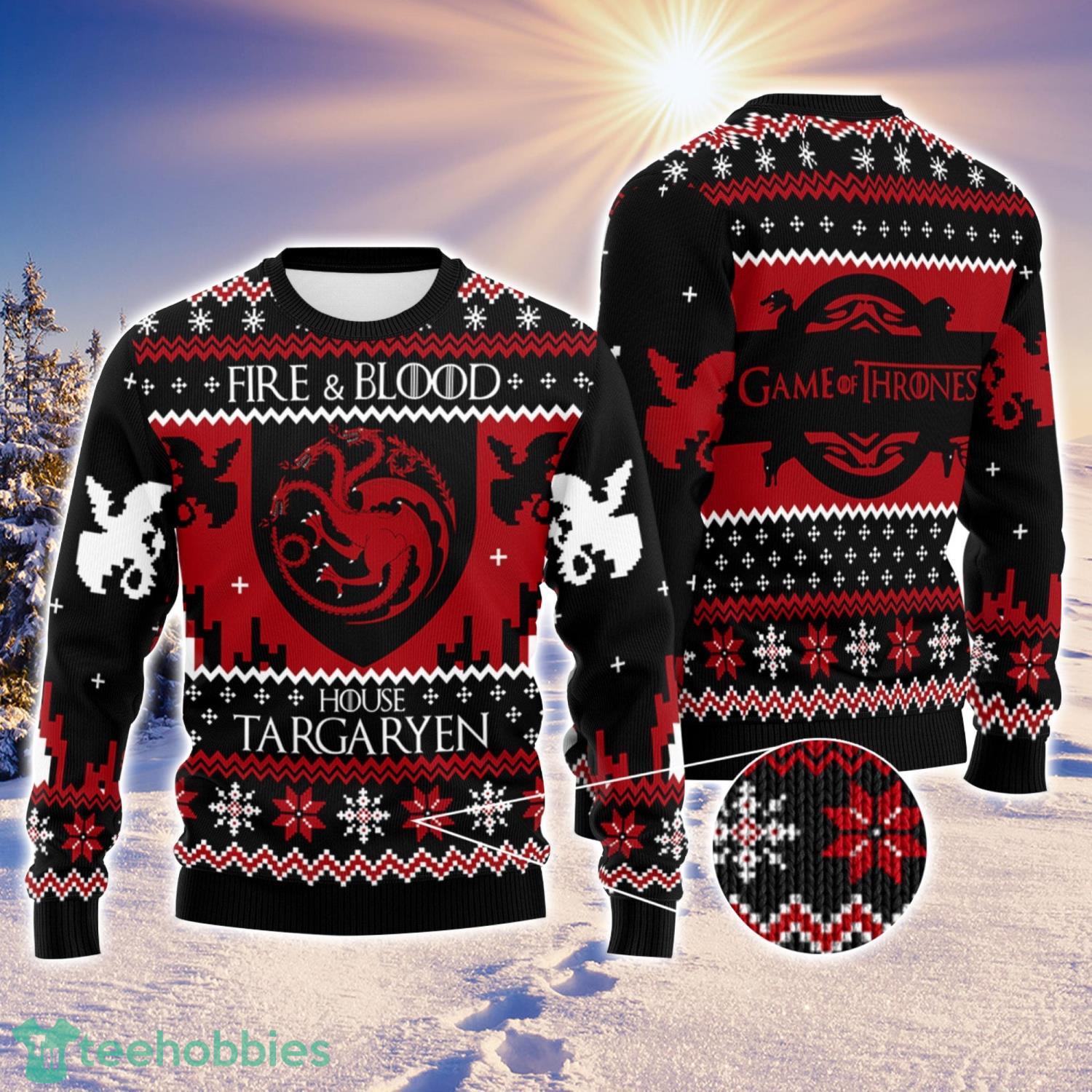 Fire And Blood House Targaryen Arya Stark Game Thrones Ugly Christmas Sweater Holiday Gift