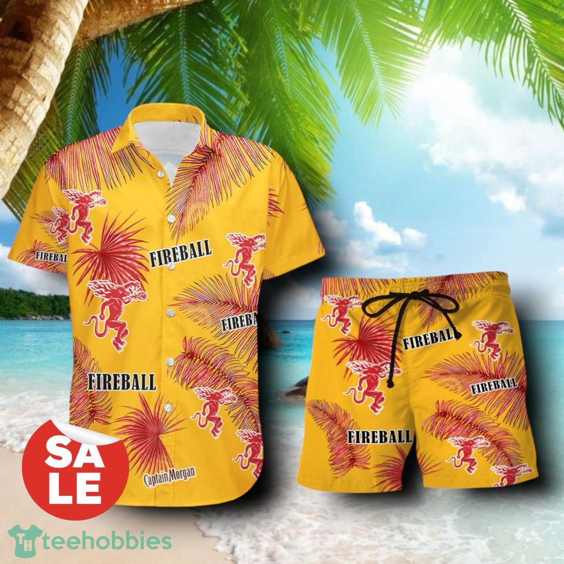 Fireball Cinnamon Whisky Palm Leaves Summer Combo Hawaiian Shirt & Shorts For Men Women