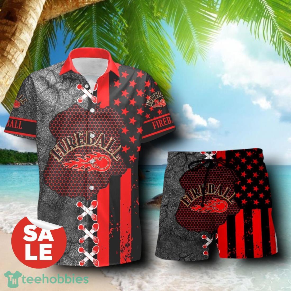 Fireball Cinnamon Whisky USA Flag Combo Hawaiian Shirt & Shorts For Men Women