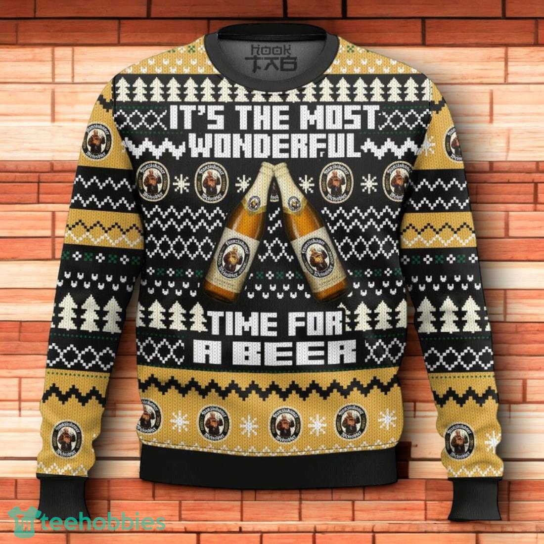 Franziskaner It’s The Most Wonderful Time For A Beer Ugly Christmas Sweater 3D Design For Men Women