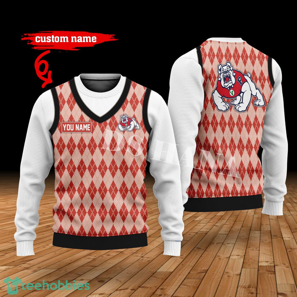 Fresno State Bulldogs Custom Name New Style Sweater Ghile Style 3D Print Christmas Sweater