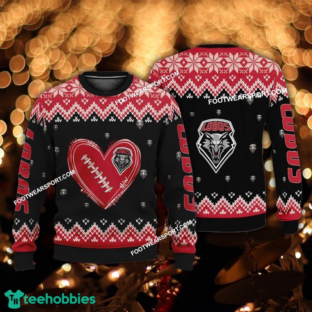 Funny Heart Football New Mexico Lobos Xmas Sweater AOP Gift For Adult