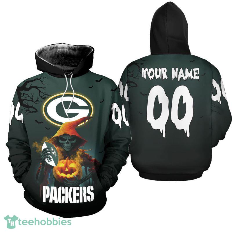 Gift Style Green Bay Packers Death Halloween Wintertime Hoodie AOP Custom Number And Name