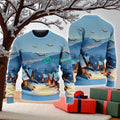 Gulfstream G American Airlines In The Snowy Christmas Sky Ugly Sweater Best Gift