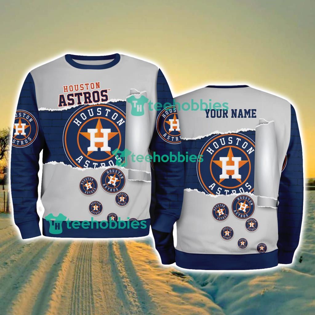 Houston Astros MLB Sporty Color Custom Name Christmas Ugly Sweater Gift For Fans