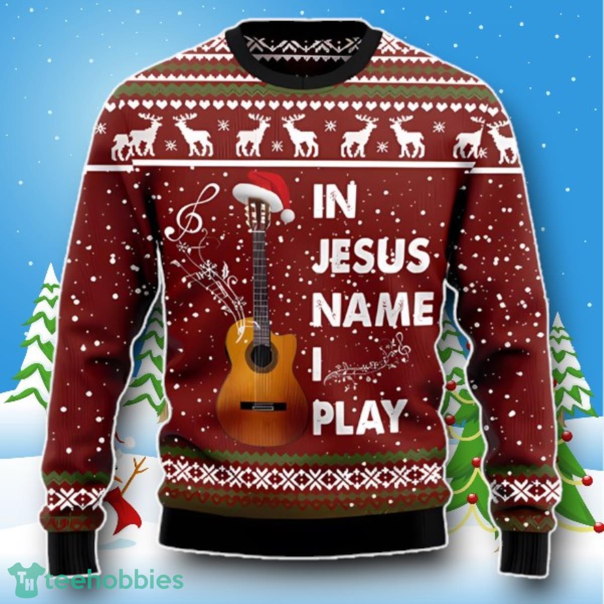 In Jesus Name I Play Guitar Ugly Christmas Sweater Style Gift