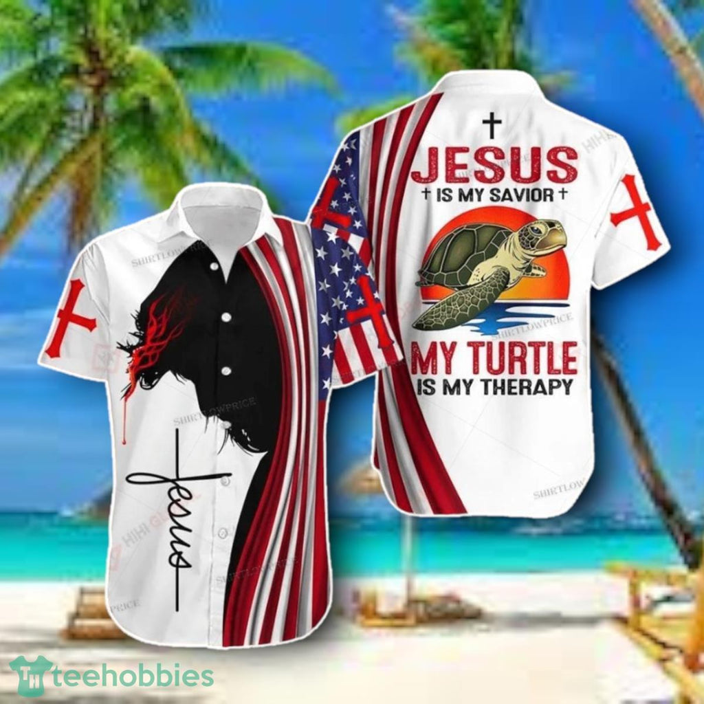 Independence Day Jesus Bible Cross Jesus Is My Savior My Turtle Is My Therapy Hawaiian Shirt Style Gift