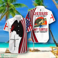 Independence Day Jesus Bible Cross Jesus Is My Savior My Turtle Is My Therapy Hawaiian Shirt Style Gift
