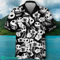Jack Skellington Black White Floral Hawaiian Shirt Impressive Gift