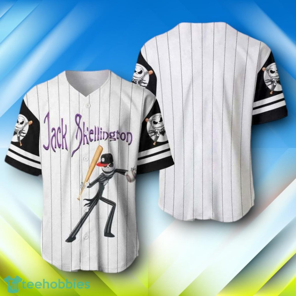 Jack Skellington Pinstripe Halloween Baseball Jersey Style Gift