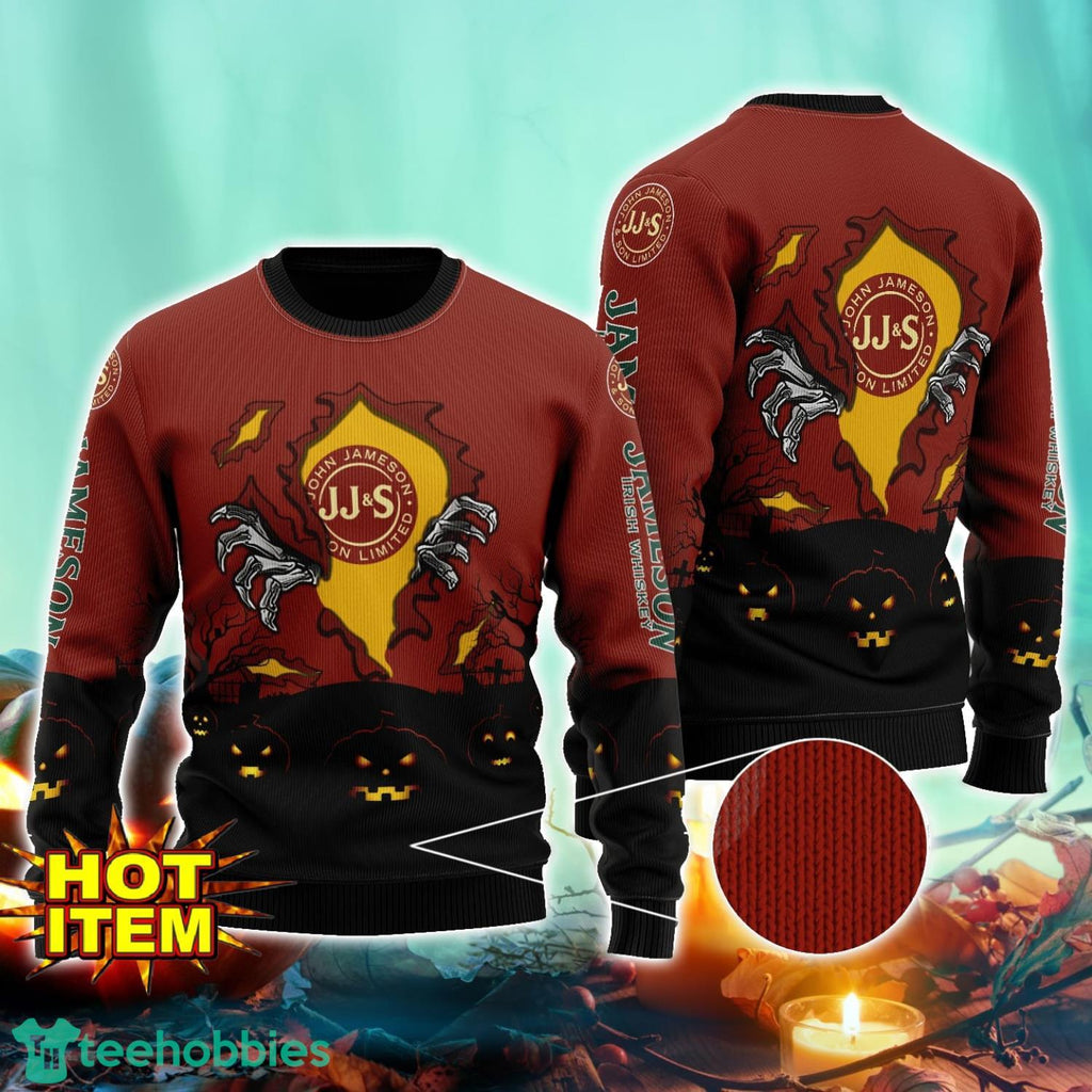 Jameson Irish Whiskey Scary Night Halloween Hand Pull Out Halloween 3D Sweater For Men and Women