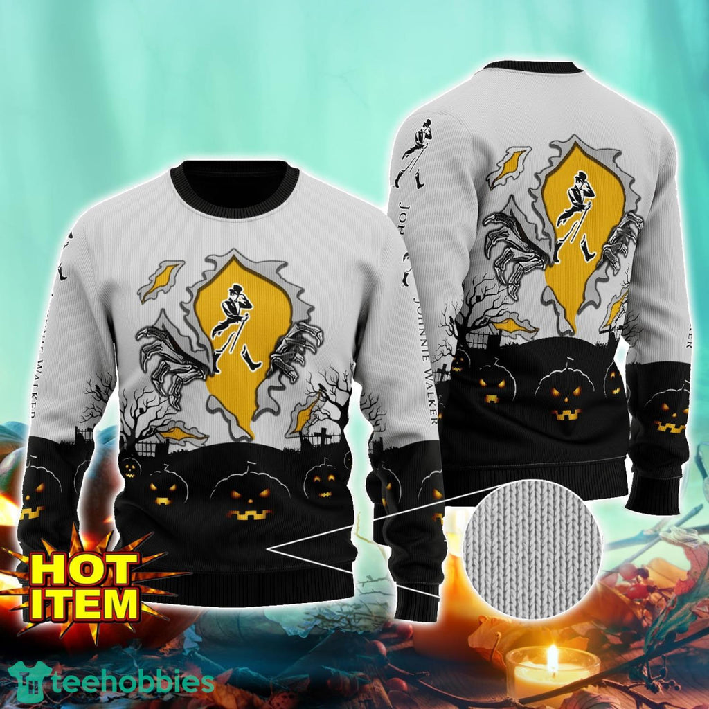 Johnnie Walker Scary Night Halloween Hand Pull Out Halloween 3D Sweater For Men and Women