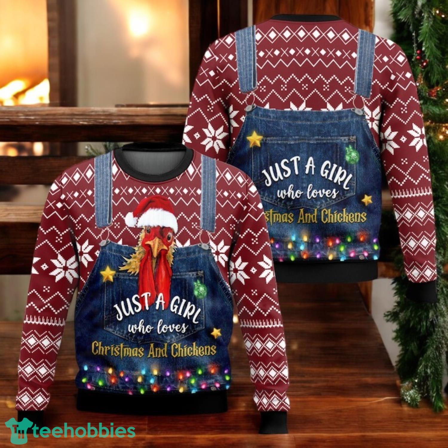 Just A Girl Who Loves Christmas And Chickens Sweater Chicken Lover Ugly Xmas Sweater