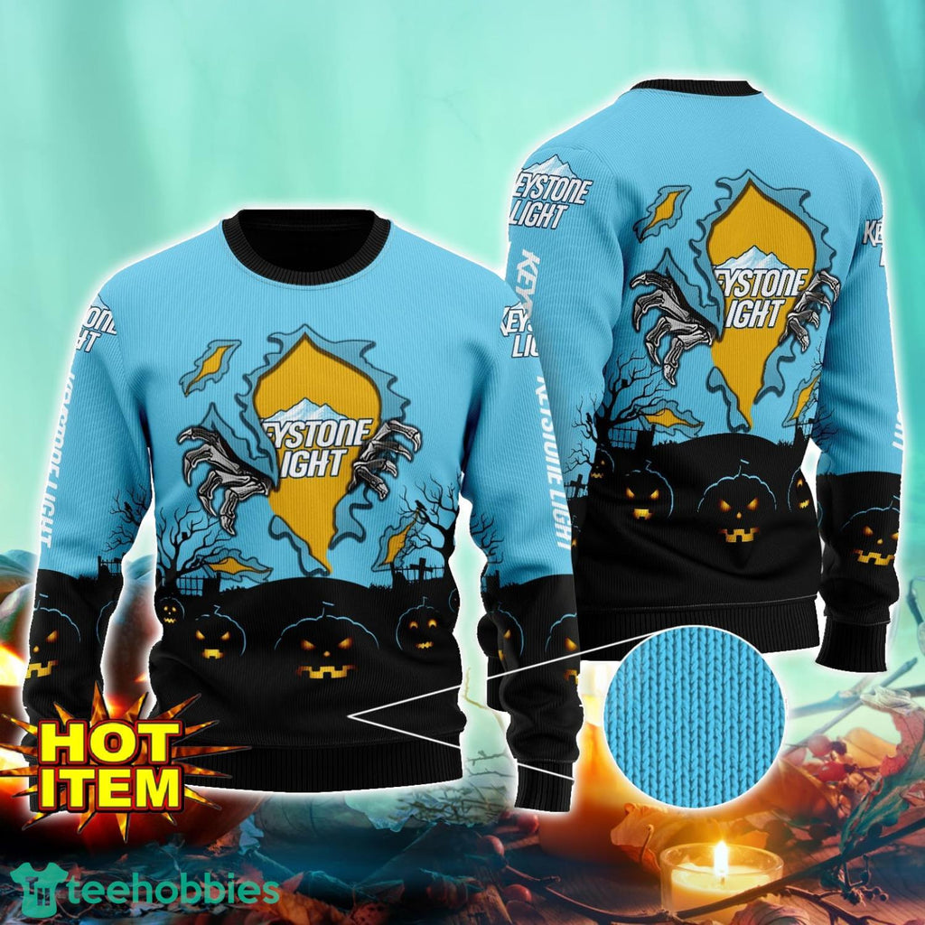 Keystone Light Scary Night Halloween Hand Pull Out Halloween 3D Sweater For Men and Women