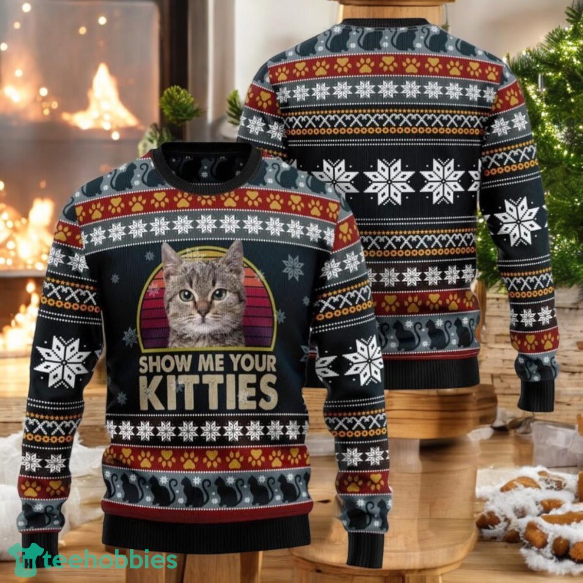 Kitty Cat Ugly Christmas Sweater Cat Christmas Sweater Cat Xmas Sweater