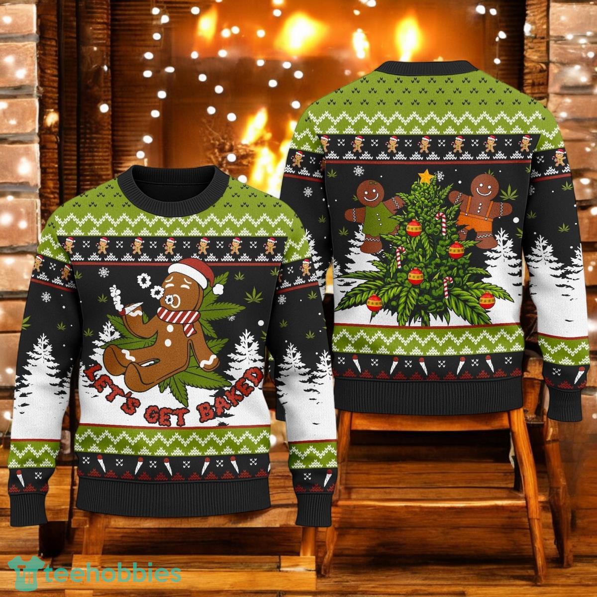 Let’s Get Baked 420 Marijuana Ugly Christmas Sweater Cookies Santa Hat Xmas Holiday Gift