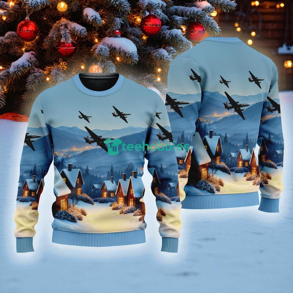 Lockheed U- American Airlines In The Snowy Christmas Sky Ugly Sweater Best Gift
