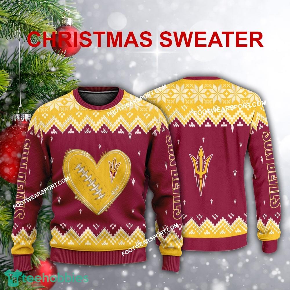 Logo Pattern Heart Football Arizona State Sun Devils Christmas Sweater AOP For Men Women