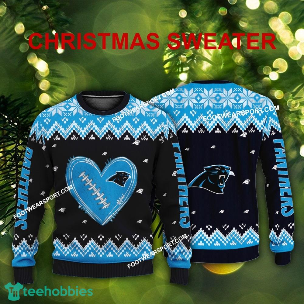 Logo Pattern Heart Football Carolina Panthers Christmas Sweater Gift Holidays