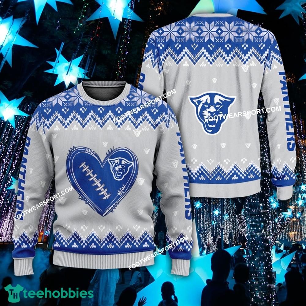 Logo Pattern Heart Football Georgia State Panthers Christmas Sweater AOP Gift Holidays