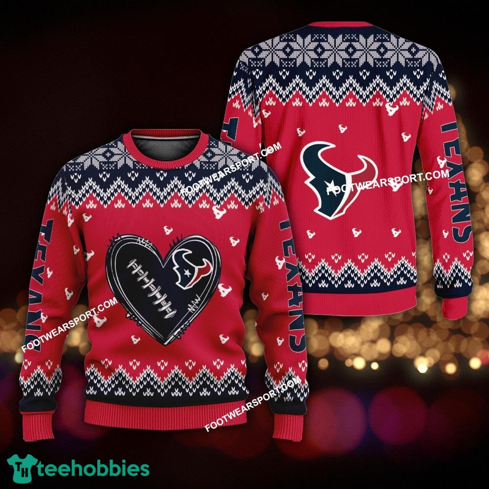 Logo Pattern Heart Football Houston Texans Christmas Sweater For Men Women