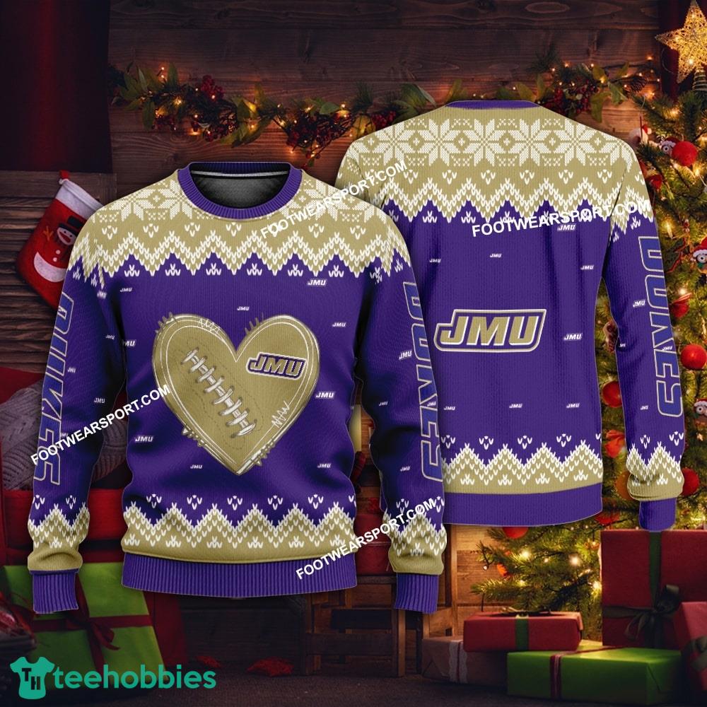 Logo Pattern Heart Football James Madison Dukes Christmas 3D Sweater Gift For Adult