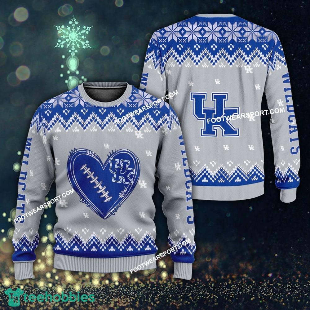 Logo Pattern Heart Football Kentucky Wildcats Xmas Sweater AOP Gift Holidays