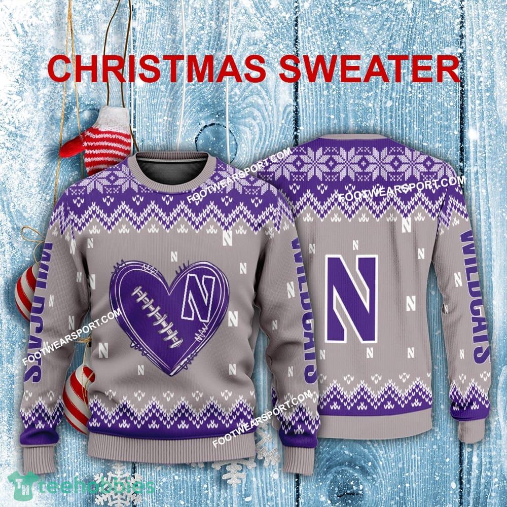 Logo Pattern Heart Football Northwestern Wildcats Christmas Sweater AOP For Men Women