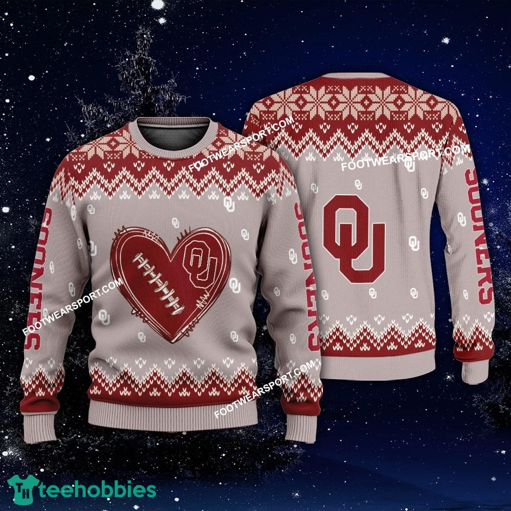 Logo Pattern Heart Football Oklahoma Sooners Christmas Sweater Gift For Adult