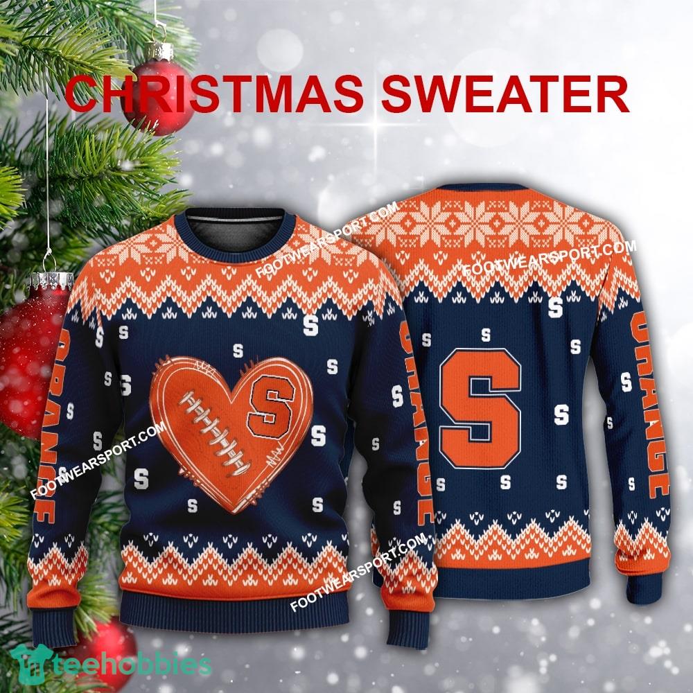 Logo Pattern Heart Football Syracuse Orange Xmas Sweater AOP Gift For Adult