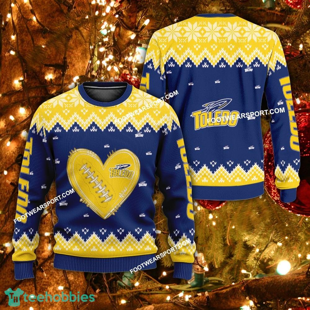 Logo Pattern Heart Football Toledo Rockets Christmas Sweater For Men Women