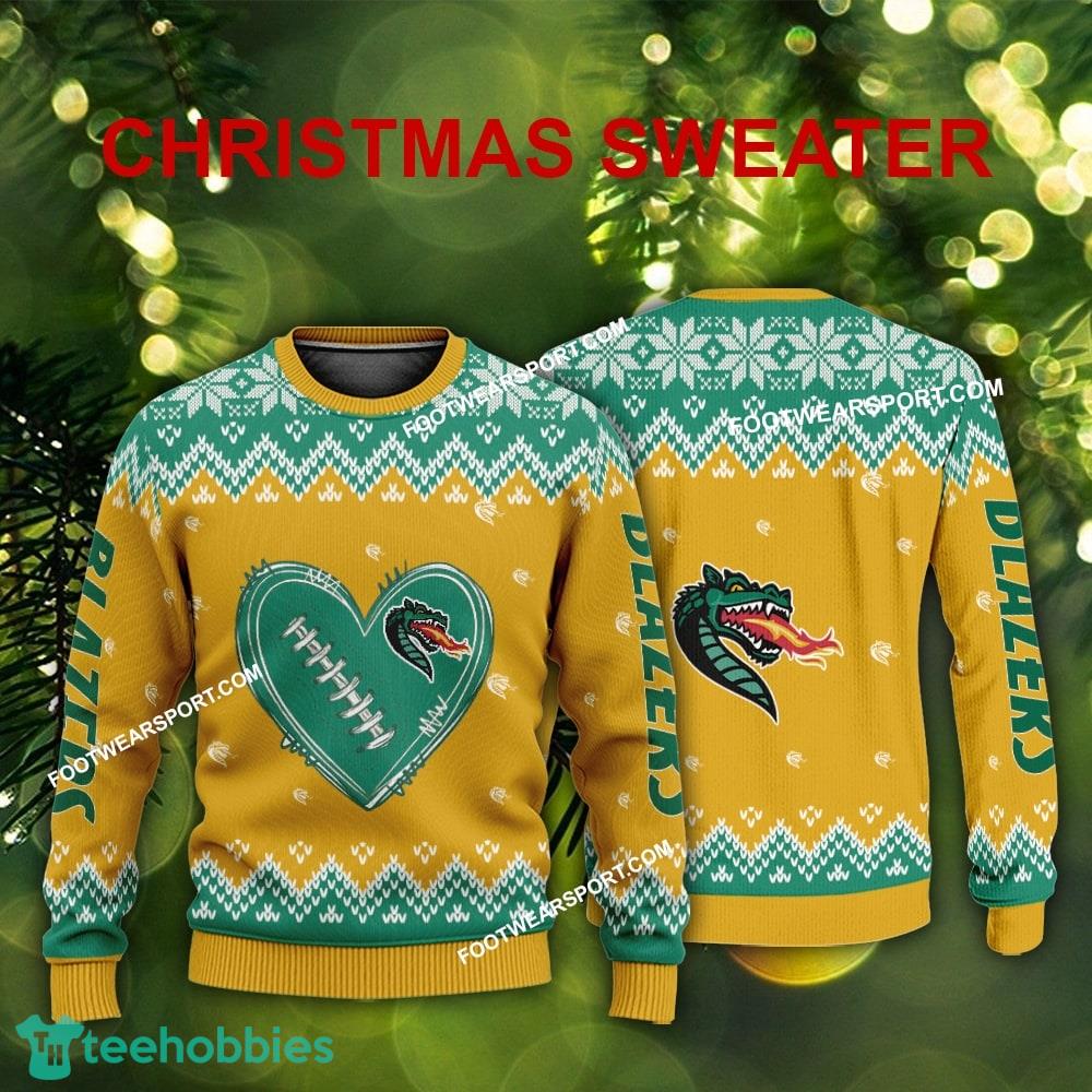 Logo Pattern Heart Football UAB Blazers Christmas 3D Sweater Gift For Adult