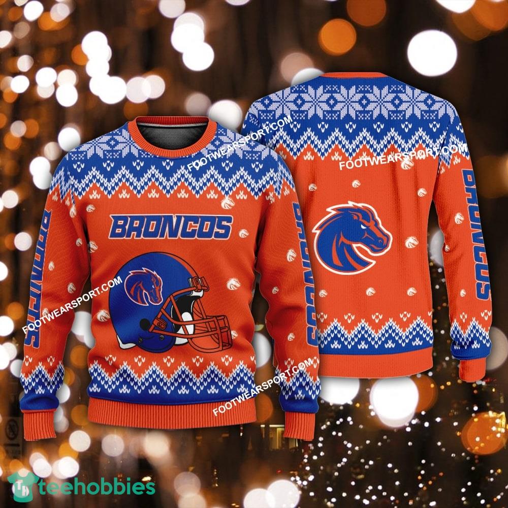 Logo Pattern Helmet Boise State Broncos Christmas Sweater For Men Women