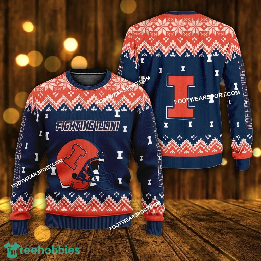 Logo Pattern Helmet Illinois Fighting Illini Xmas Sweater Gift Holidays