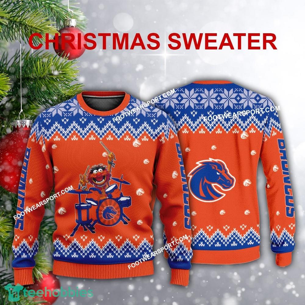 Logo Pattern Muppets Play Drums Boise State Broncos Xmas Sweater AOP Gift Holidays
