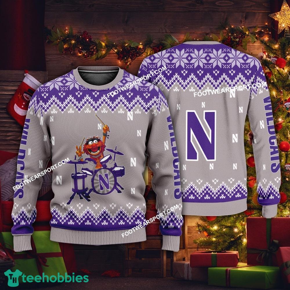 Logo Pattern Muppets Play Drums Northwestern Wildcats Christmas Sweater For Men Women